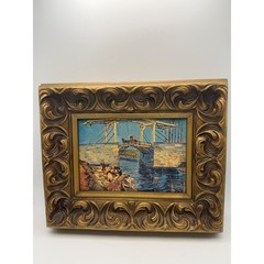 Vintage Regal Metalcraft Gold Ornate Framed Art Prints Set of 2 Van Gogh Bridge