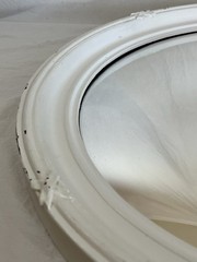Vintage Round Wood Convex Mirror Painted White with X Accent Farmhouse Country