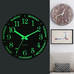 12Inch Large Modern Luminous Night Light Wall Clock Silent Wood Battery operated