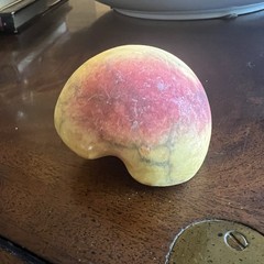 Early Italian Alabaster Hand Carved Hand Painted Half Peach With Pit . MCM