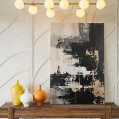 Monochrome Abstract Canvasblack, White & Taupe Gestural Art Wall Art