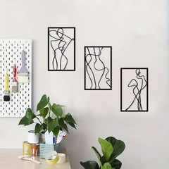 3 PCS Black Metal Woman Abstract Female Wall Art Hanging Decor 15.7×9.8 Inch