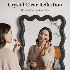 22″x30″ Matte Black Wavy Mirror Solid Wood Squiggle Wall Mirror Vertical