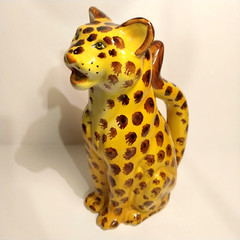 Leopard Pitcher Ceramic Vtg 1975 10″ R.E.M. Decanter Made in Italy Carafe Figure