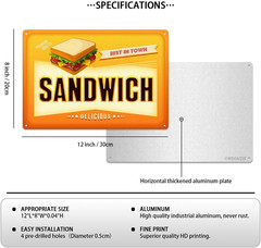 Funny Sandwich Metal Sign Retro Food Snacks Tin Signs Wall Art Poster Wall Decor