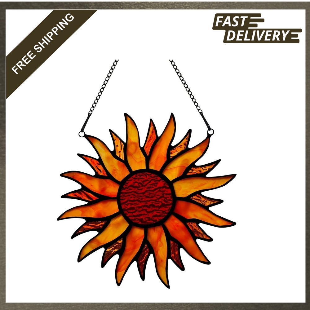 Sun Stained Glass Window Hangings Handcrafted Tiffany Style Red Suncatcher for