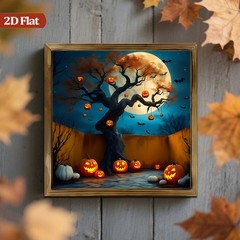 Full Moon Tree Bat Pumpkin Lantern Wooden Sign Halloween Gothic Wall Decor Gift