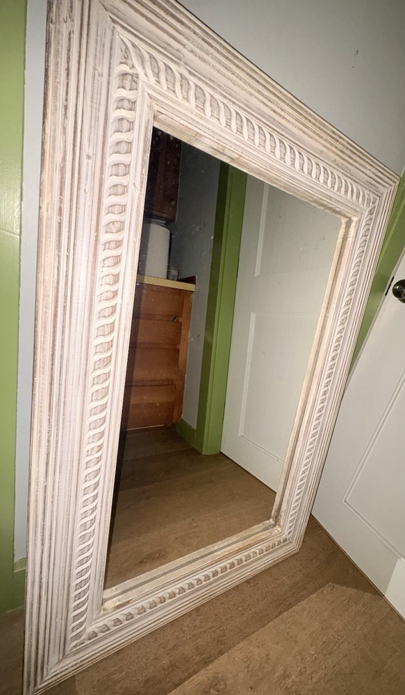 Distressed White Wood Framed Rectangular Farmhouse Wall Mirror 43 x 28 in