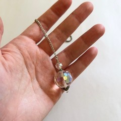 Clear Disco Ball Suncatcher 8 Inches Silver Tone Metal Chain Rearview Mirror