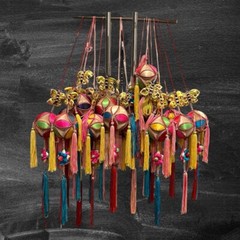 Vintage Asian Home Decor Wall Hanging Butterfly Ball Ornament Handmade Colorful