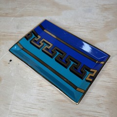 Jonathan Adler Op Art rectangular Tray Trinket Dish Ceramic Blue Gold