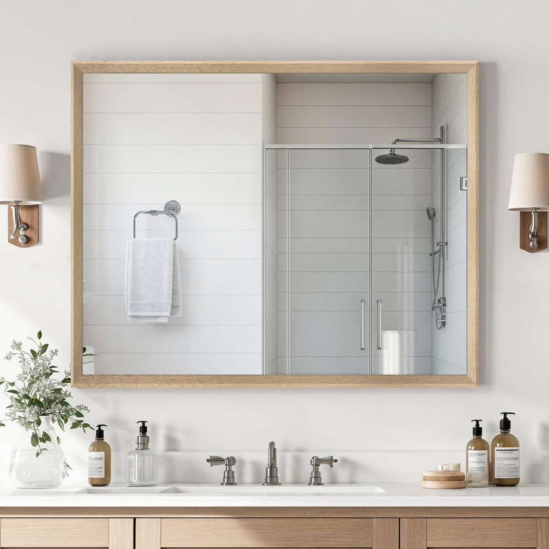 Ultrue Oak Wood Effect Framed Wall Mirror 32X40 Rectangle Mirror