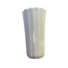 Vintage White Milk Glass Paneled Scalloped Rim Flower Vase 9 Inch Tapered Ribbed