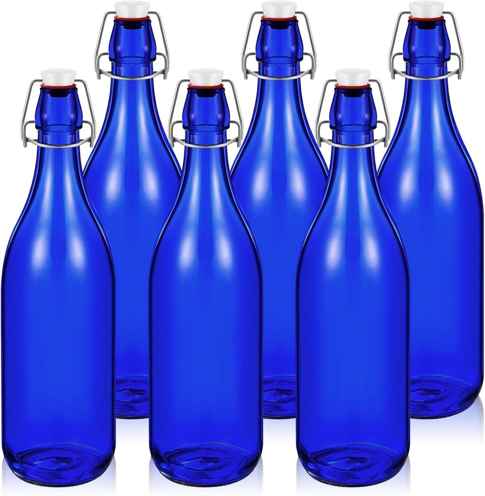 6 Pcs Cobalt Blue Glass Bottles 1 L/ 33.75 oz Decorative Wine