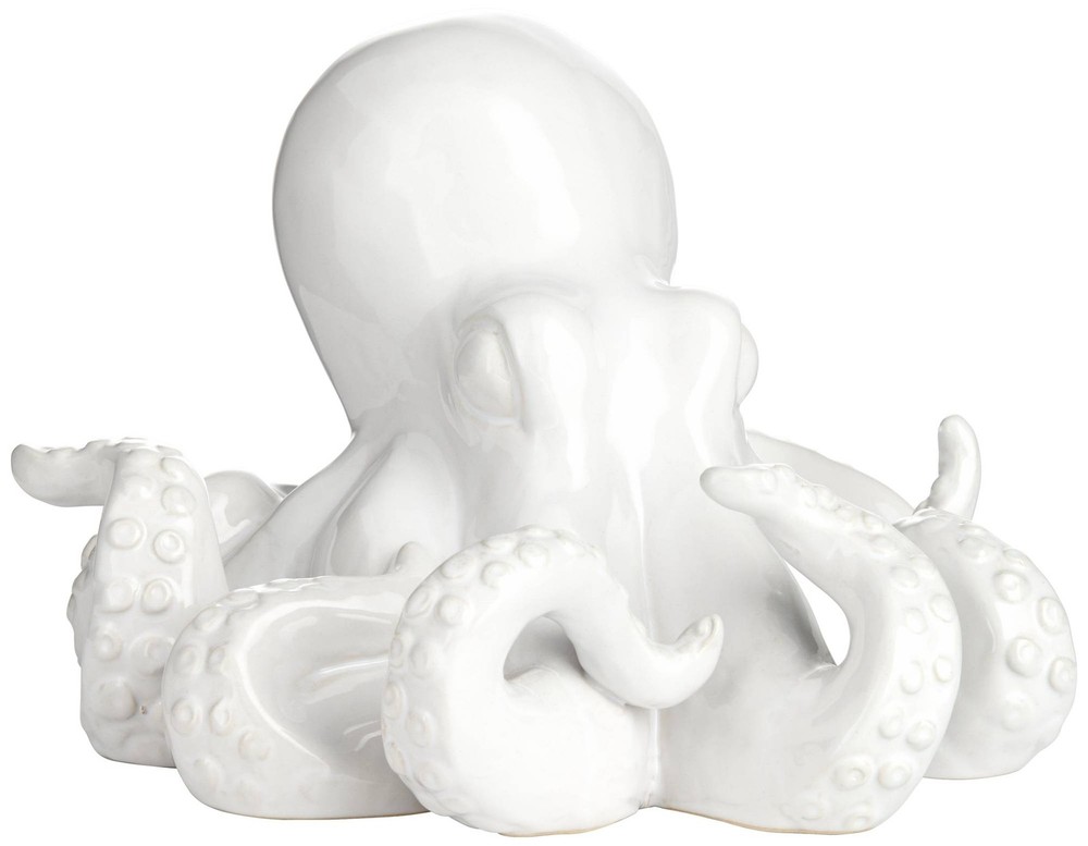 Octopus 9 1/4″ Wide Shiny White Decorative Figurine