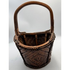 Vintage Hand Woven Wicker Basket Dark Brown Rustic Farmhouse Decor 15in Handle
