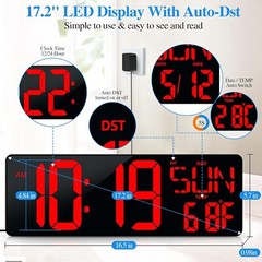 Large Digital Wall Clock With Remote Control 17.2 LED Large Display Timer With