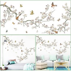 Removable 3D Two Curved Tree Branches Leaves With Colorful Flying Birds Wall …