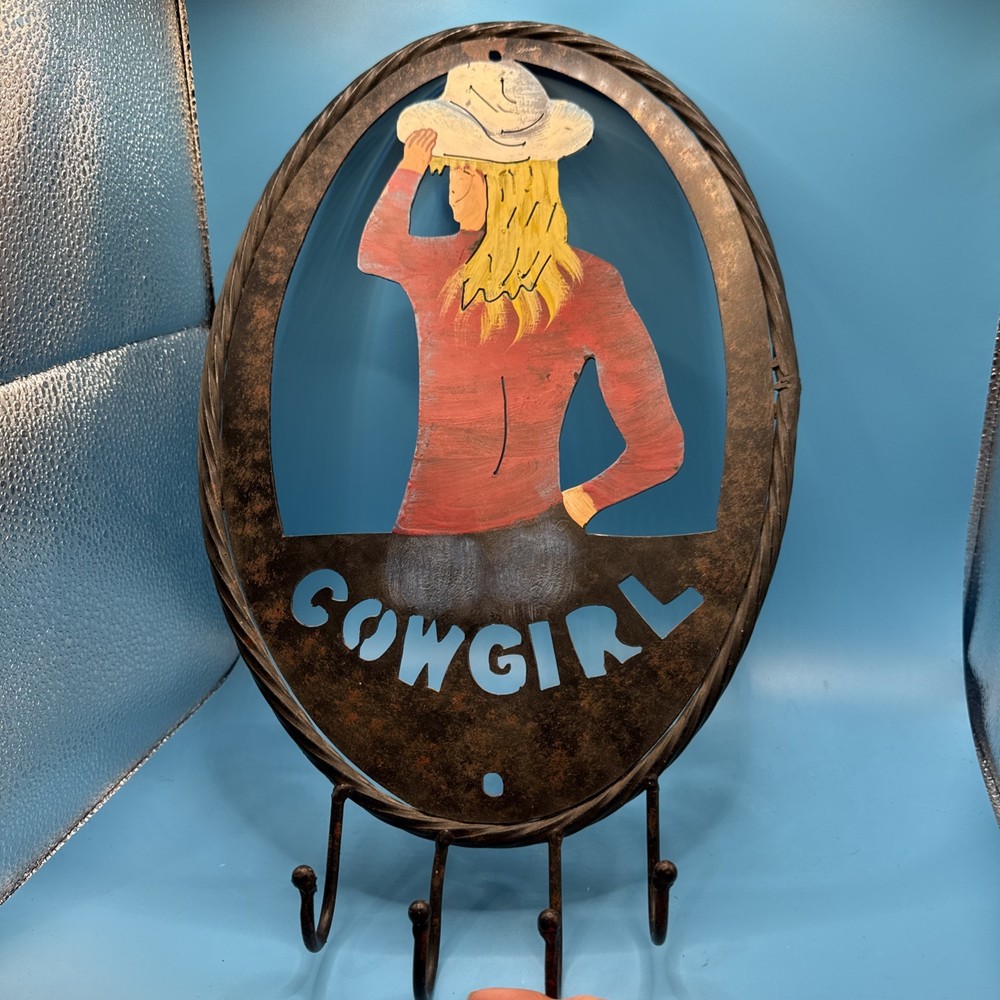Metal Cowgirl Wall Decor With Hooks