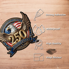 USA 250 Anniversary Bald Eagle Patriotic Vinyl Sticker Decal Car Window (3″x3″)