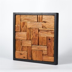 Farmhouse Slatted Collage Wall Art 17»x17» Rustic Teak Wood Decor Handmade