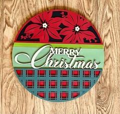 Merry Christmas Round Door Sign 15” Hand Painted Laser Cut Home Decor Holidays