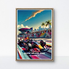 Miami Grand Prix Poster – Formula 1 Racing with Vibrant Florida Skyline