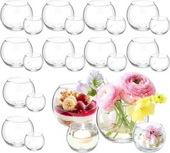 24 Pack Glass Bubble Vases,Small Flower Bud Vases Bulk,4″W X3″H Set of 12 Pcs