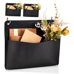 2 Set PU Leather Mail Holder Wall Mount 12.2×10.24 Inch Leather Letter Black
