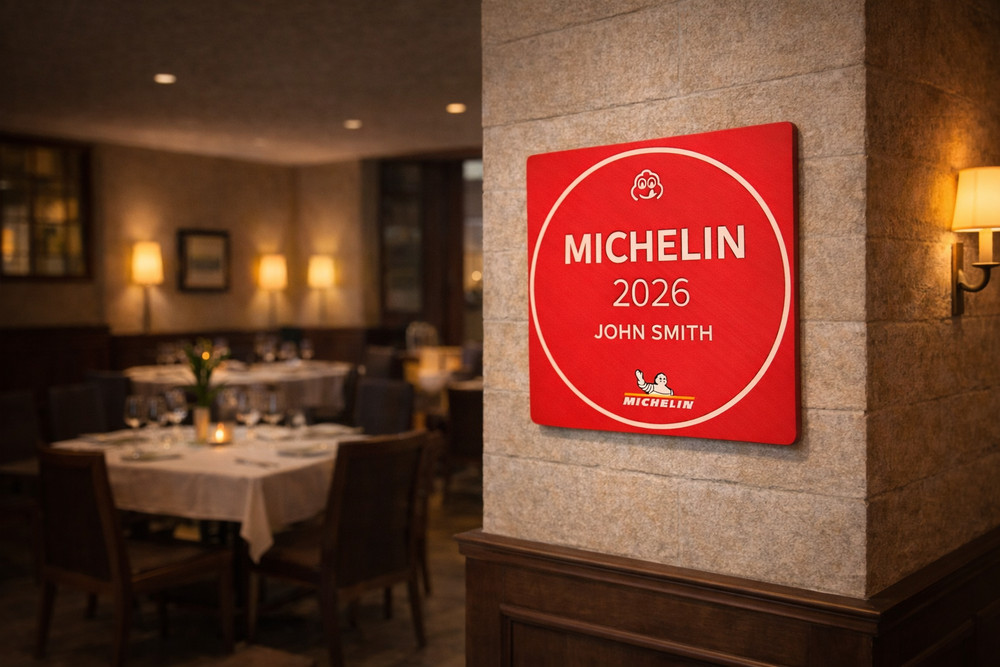Custom 2-Sided Michelin Bib Gourmand Wall Plaque – Gift For Chef or Restaurant!
