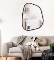 Asymmetrical Accent Mirror for Wall Irregular Oval Wood Frame Modern Unique Wall