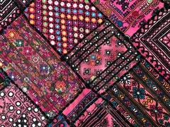 Pink patchwork mirror wall tapestry sindhi india pakistan 26″x54″