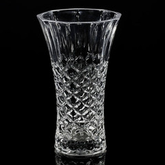 9 In. Tall Clear Crystal Glass Trumpet Shape Scalloped Flower Vase for Home Deco
