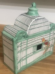 Molly Hatch Trompe-l’Oeil Birdhouse Bird Cage Ceramic Signed Anthropologie Decor