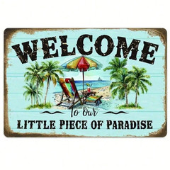 Retro Tin Sign Weatherproof Patio & Beach House Decor Coastal Wall Art