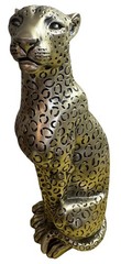 11″ Bronze Tone Leopard Jaguar Big Cat Statue Sculpture Safari Modern Home Decor