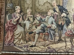 Vtg French Pictorial Tapestry Beautiful Romantic Tapestry 55in X 19in