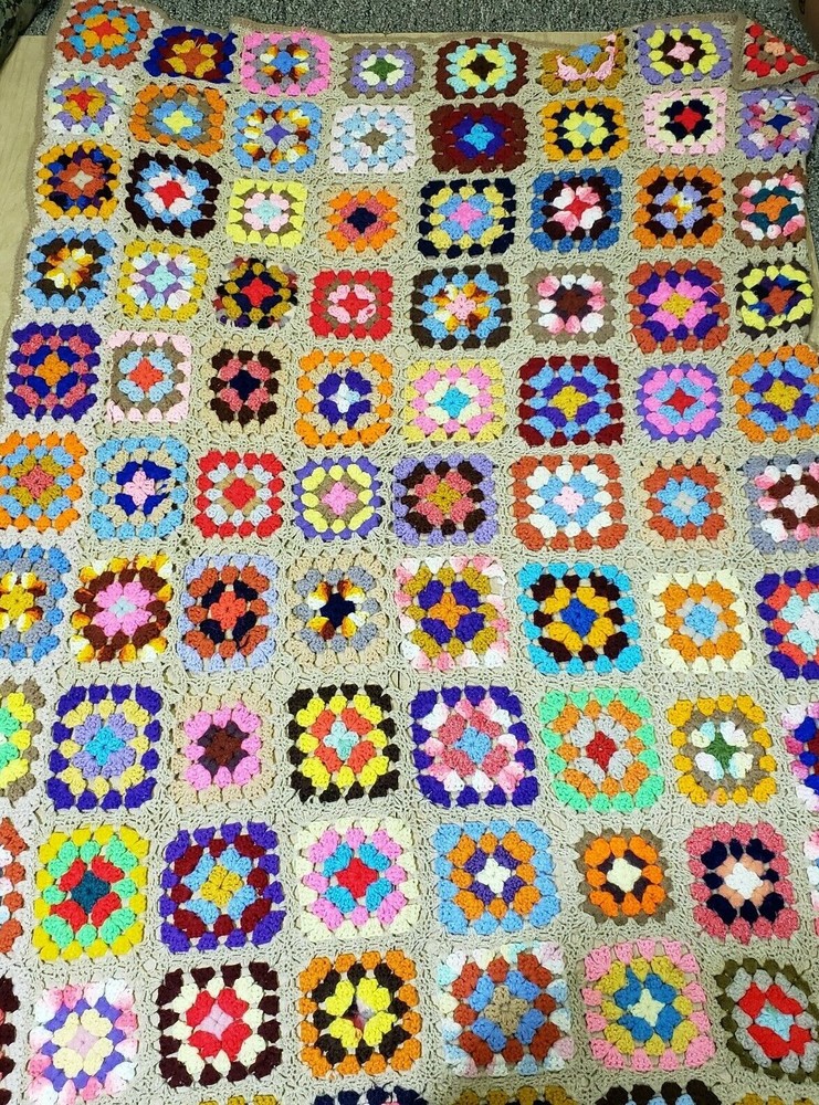 Granny Square Roseanne Afghan Throw Blanket 63″x44” Hand Made Multicolor Crochet