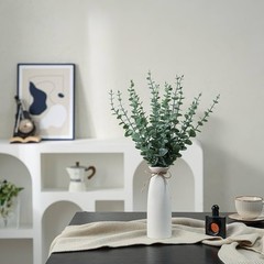 Artificial Eucalyptus Arrangement & Centerpiece, 21 Stems, 19in White Vase