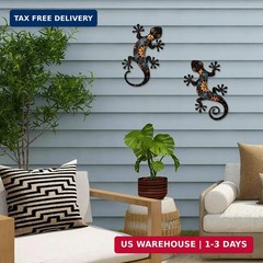 Metal Gecko Outdoor Wall Art, 2 Pcs 11.8 inch Gecko Wall Hanging Sculpture Decor