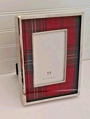 Pottery Barn Lynbrook Red Plaid Picture Frame Chrome Silver 4×6 Photo Shadow Box