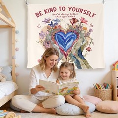 Inspirational Mental Health Wall Tapestry, Be Kind to Yourself Floral Heart i…