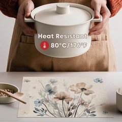 Brown Poppy Floral Vinyl Plastic Placemats Set of 4, Washable Non-Slip PVC Table