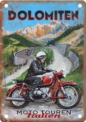 Motorcycle Metal Sign Vintage Dolomiten Reproduction Aluminum Sign 8×12