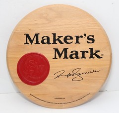 Makers Mark Authentic Bar Decor Bourbon Whiskey Barrel Lid Wood Wall Art