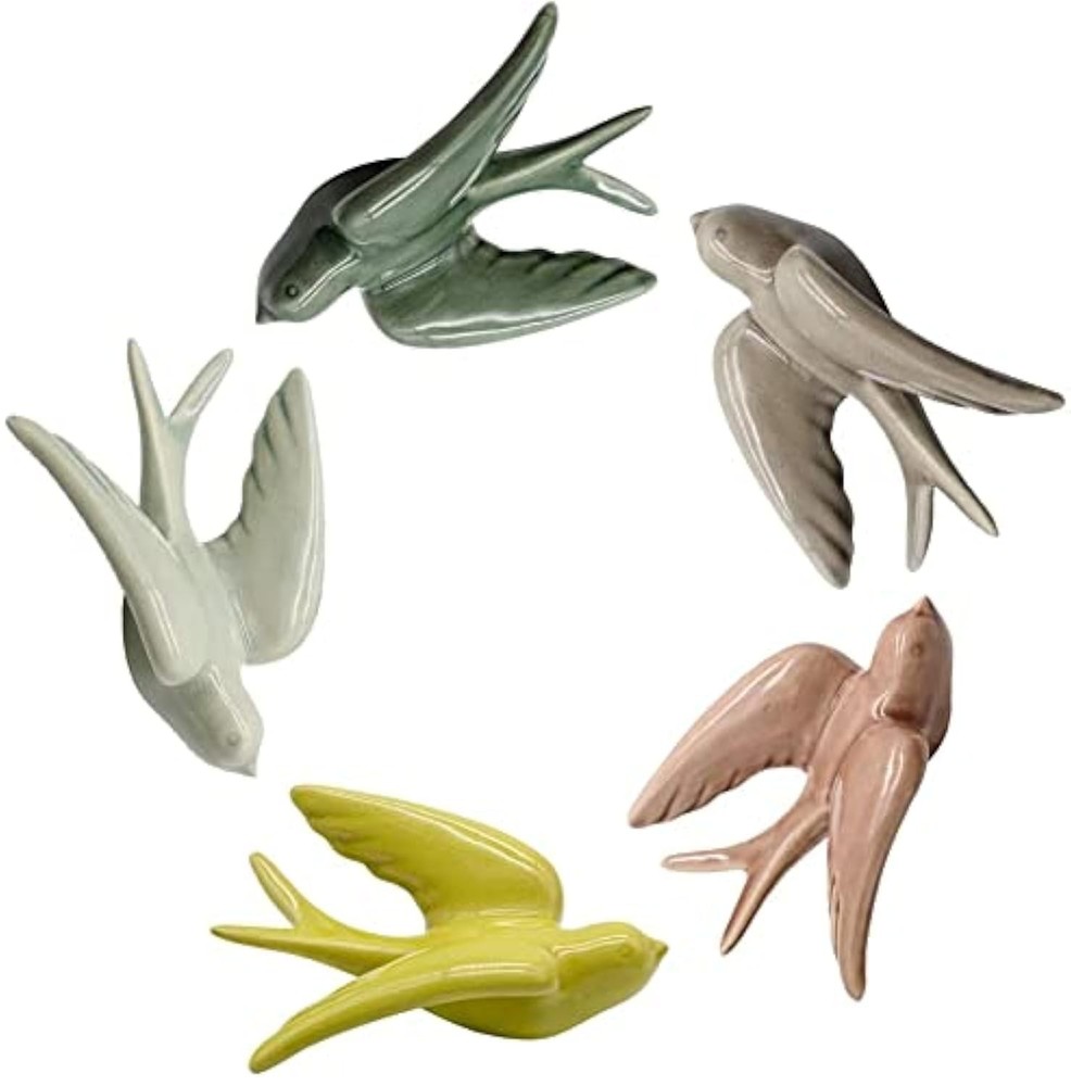 Dorlotou Ceramic Hanging Swallows Sparrow Birds Wall Decor Decoration 3D