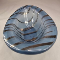 Mid Century Modern Frosted Gold Blue Swirl Glass Bowl Dish Decorative Accent
