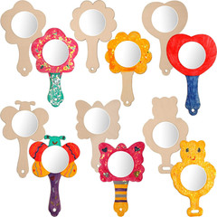 18 Pieces DIY Wood Mirror Craft Unfinished Mini Handheld Mirror for DIY Handmade
