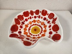Art Glass Fruit Bowl Asymmetrical Decorative Retro Design Centerpiece Red Orange