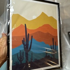 Trio Landscape Wall Art Set Western Scenry With Hanger Pins New Cactus Sunset